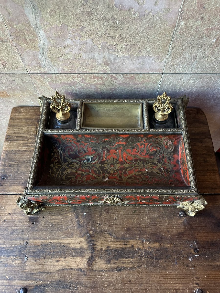 Boulle Marquetry Inkwell, Napoleon III Period-photo-2