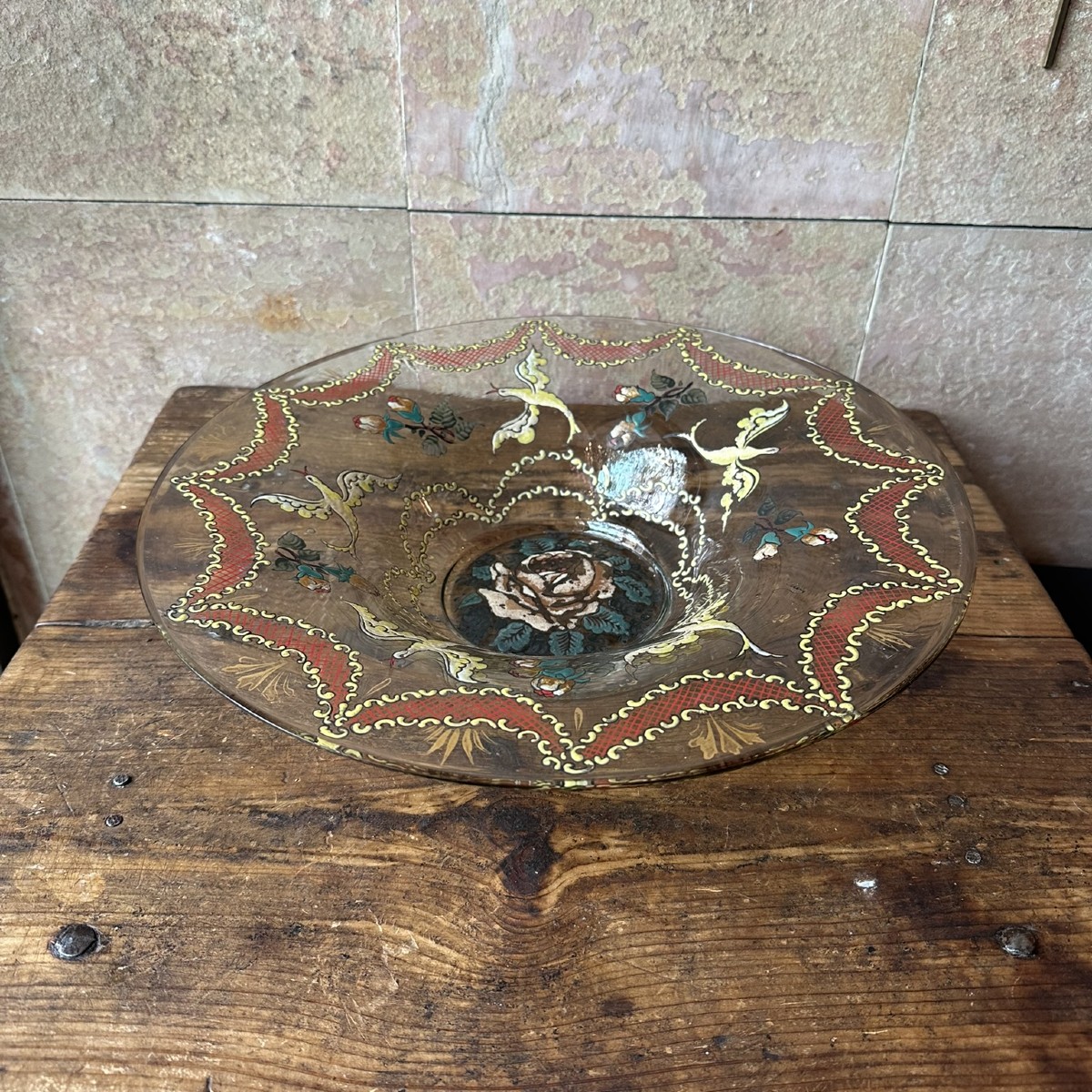Enameled Glass Tray. Catalan. 1920. Signed