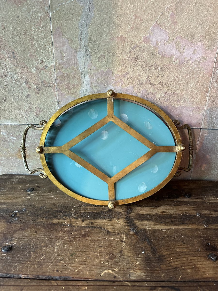 Small Tray In Gilded Bronze And Mirror. Empire Period. 19th Century.-photo-2