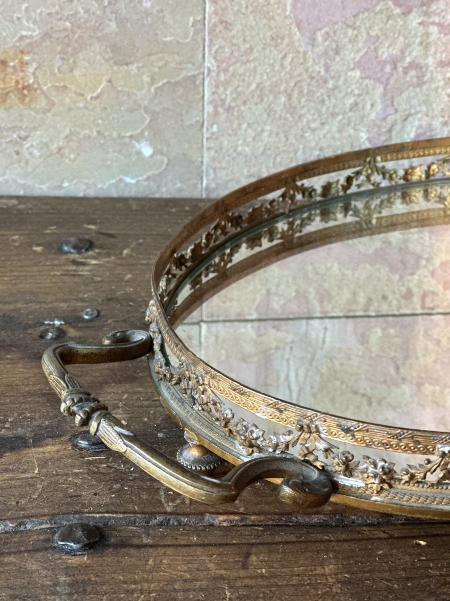 Small Tray In Gilded Bronze And Mirror. Empire Period. 19th Century.-photo-3