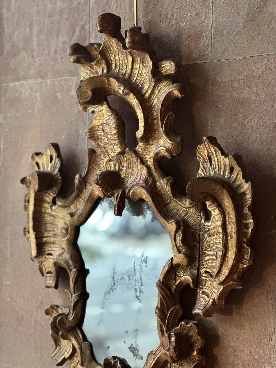 Carved And Gilded Wooden Mirror. Late 17th Century.-photo-3