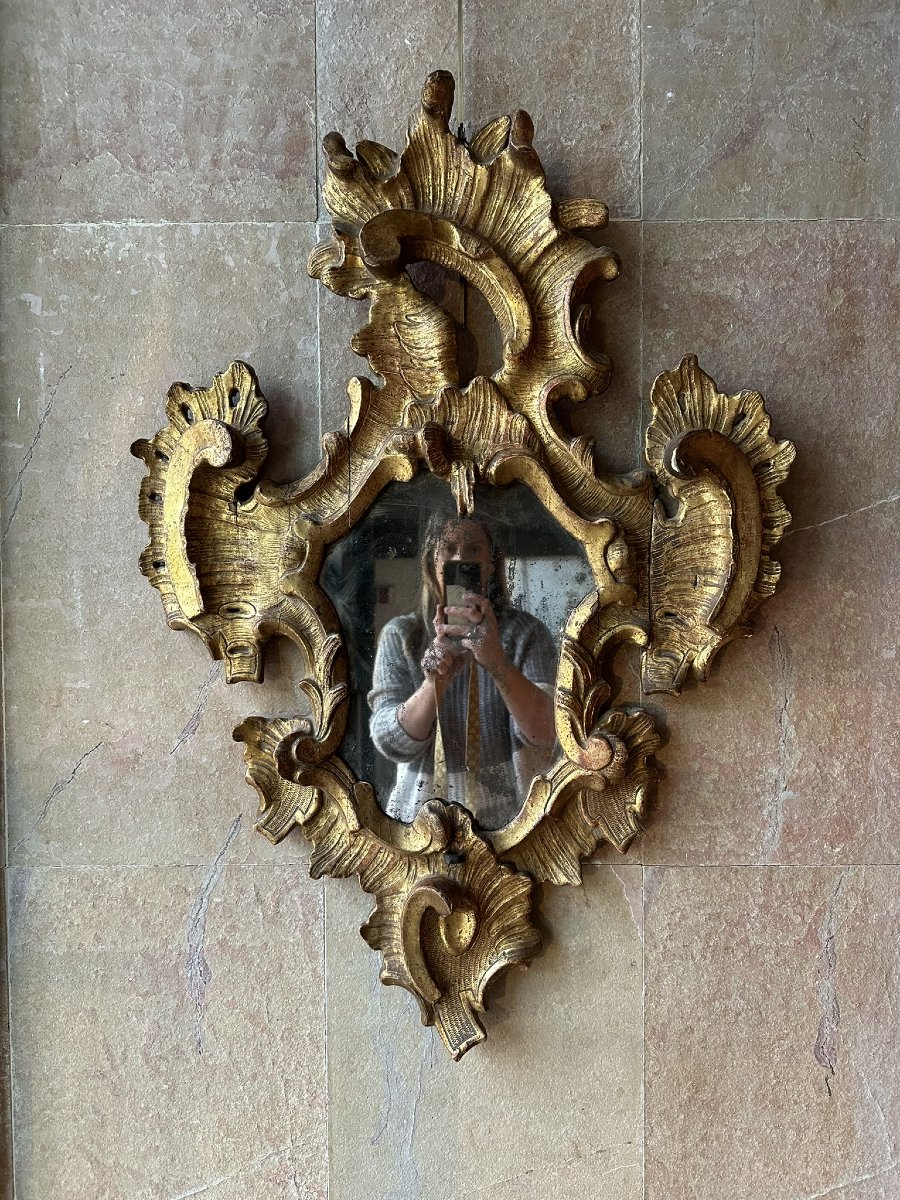 Carved And Gilded Wooden Mirror. Late 17th Century.-photo-1