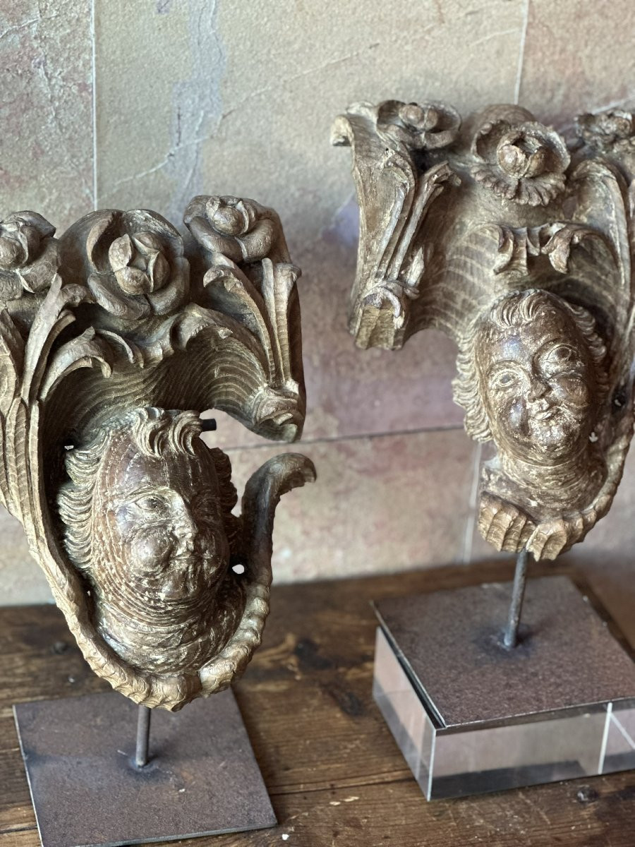Pair Of Angels Carved In Wood. Late 17th Century - Early 18th Century.-photo-2