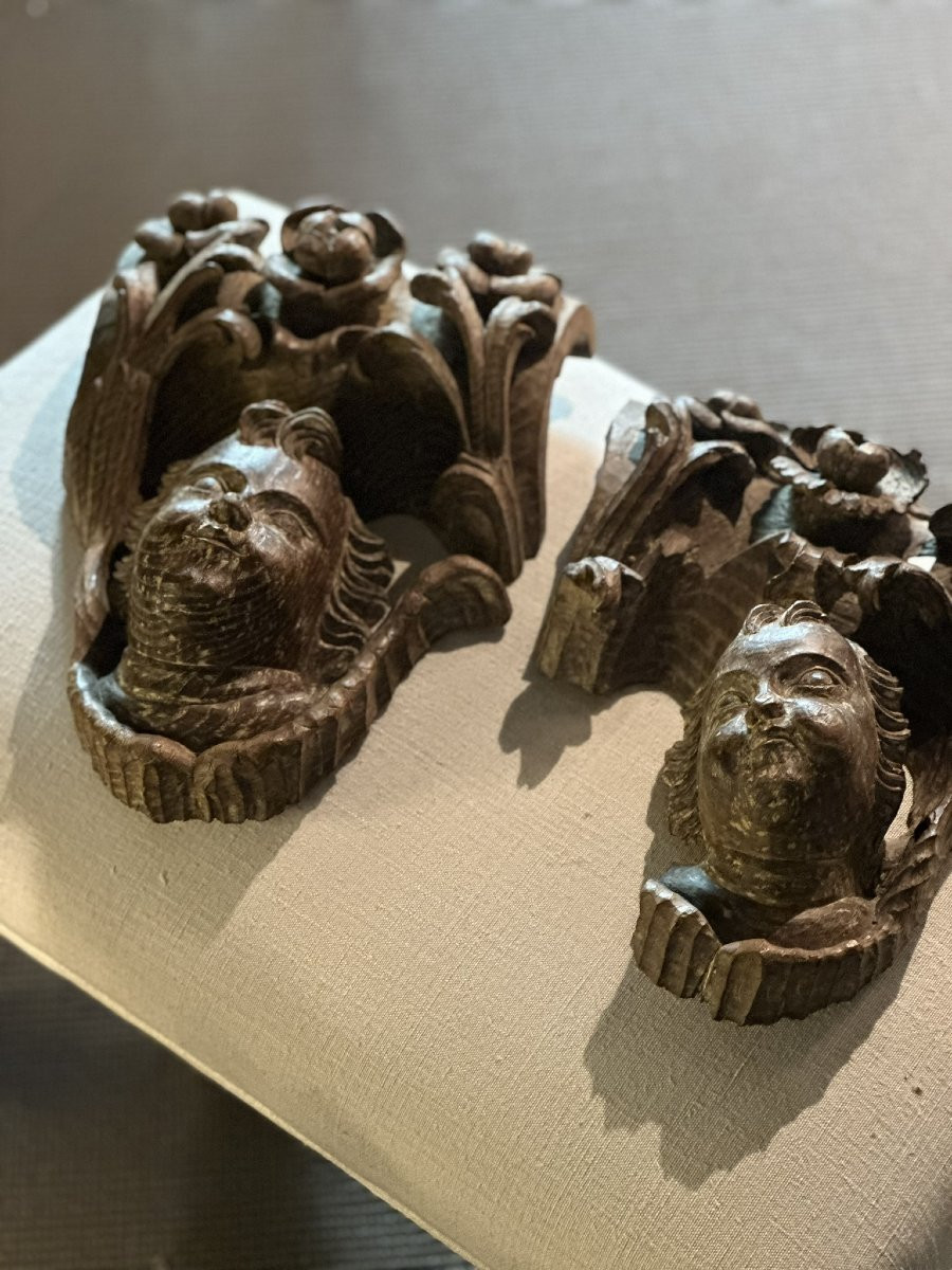 Pair Of Angels Carved In Wood. Late 17th Century - Early 18th Century.-photo-8