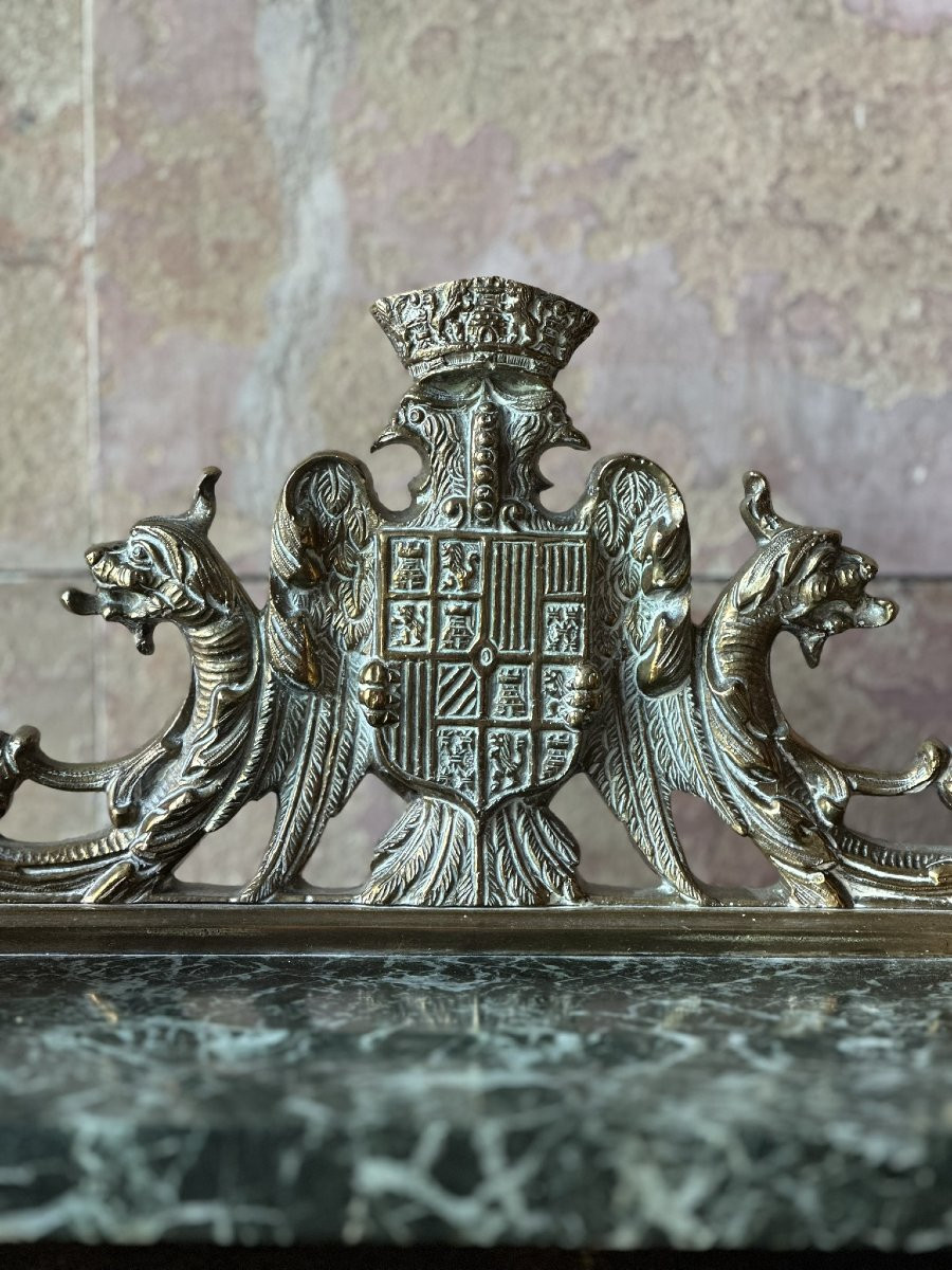 Early 20th Century Bronze And Marble Inkwell-photo-2