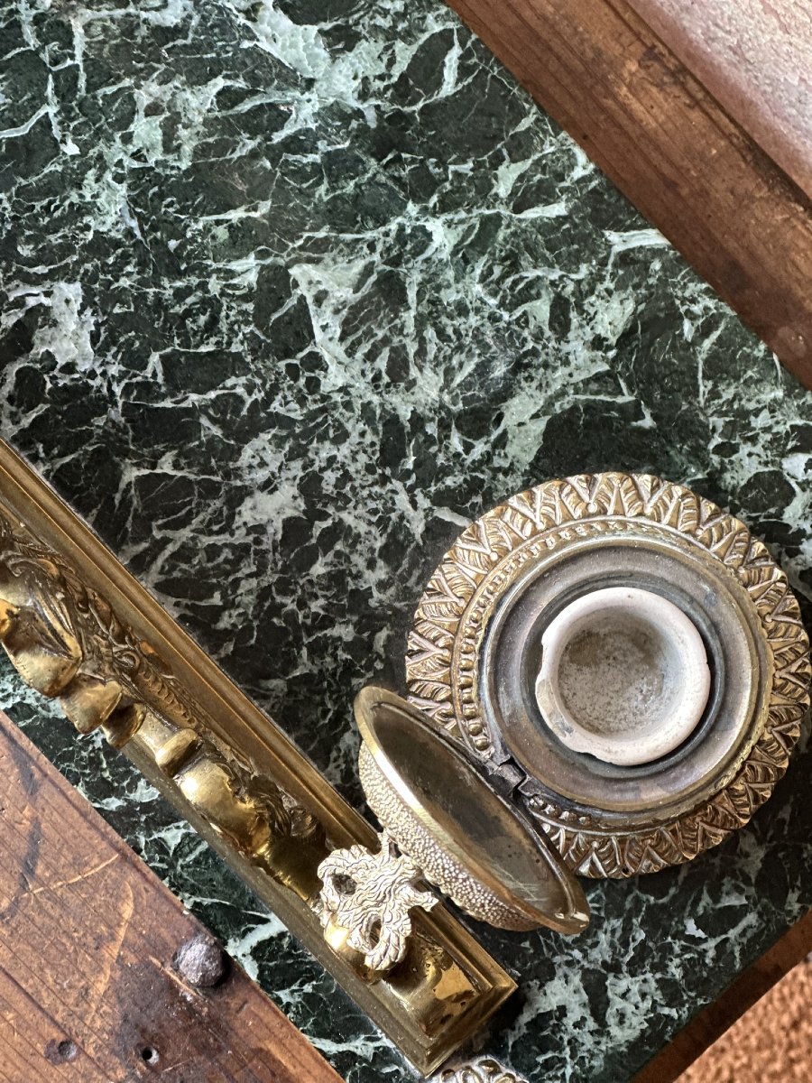 Early 20th Century Bronze And Marble Inkwell-photo-4