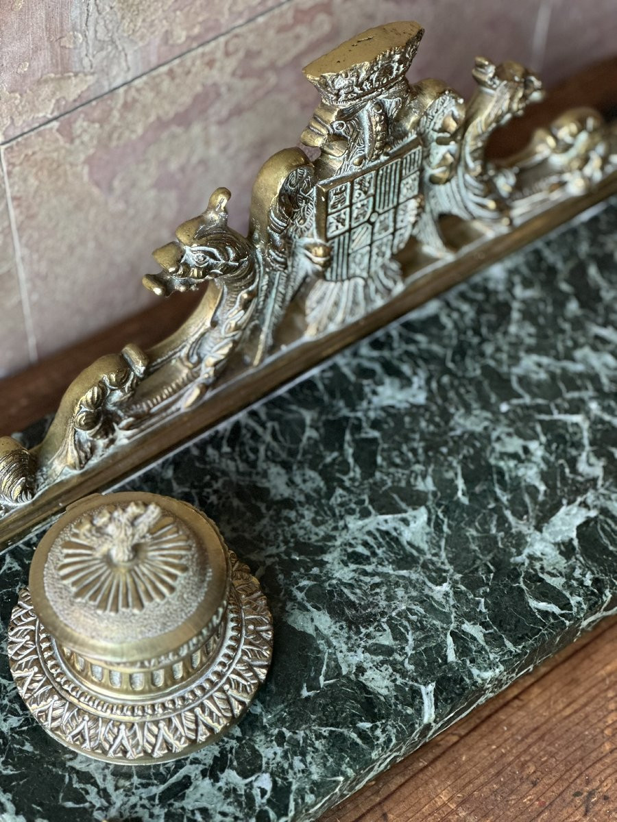 Early 20th Century Bronze And Marble Inkwell-photo-3
