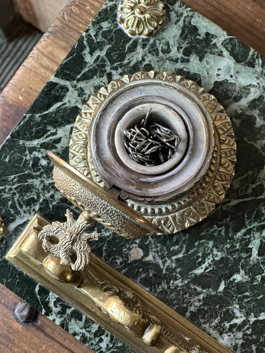 Early 20th Century Bronze And Marble Inkwell-photo-8