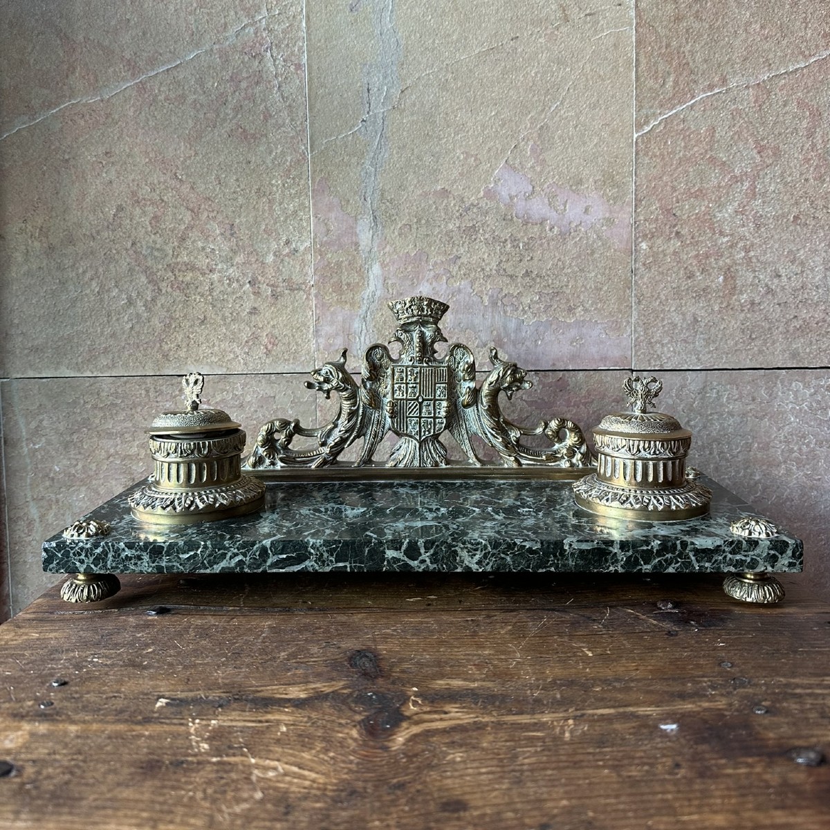 Early 20th Century Bronze And Marble Inkwell