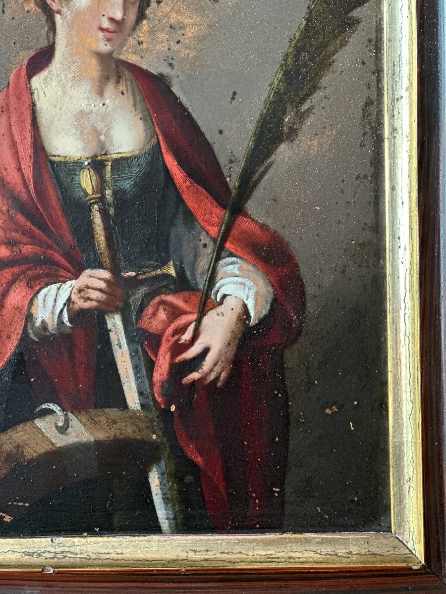Oil On Copper Representing Saint Catherine, 18th Century-photo-2