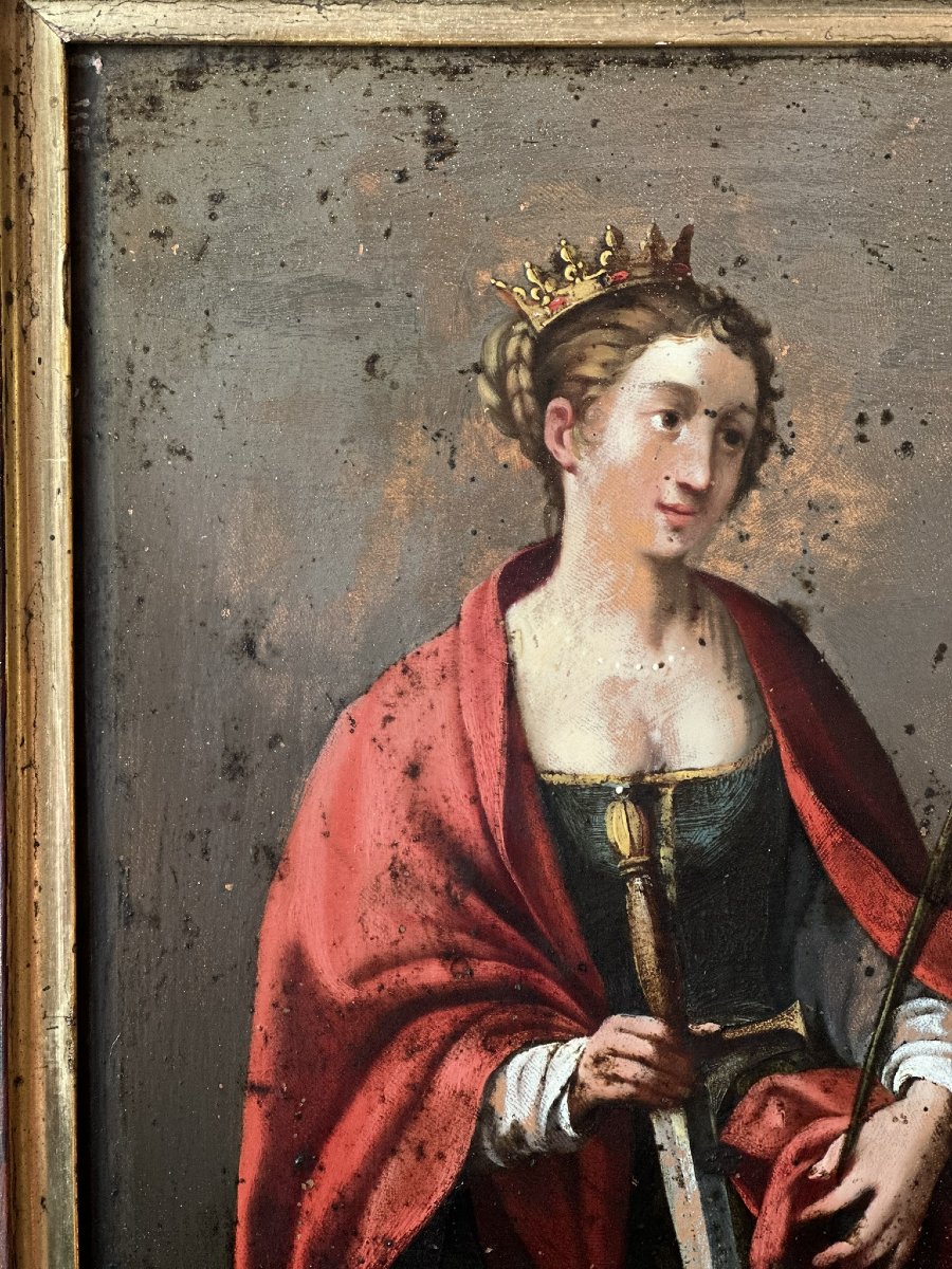 Oil On Copper Representing Saint Catherine, 18th Century-photo-3