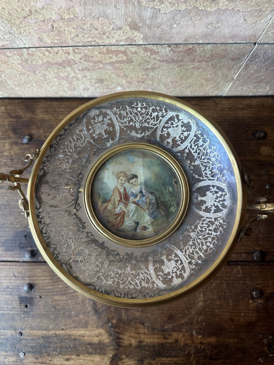 Gilt Bronze Tray With Painted Decoration, 19th Century-photo-3