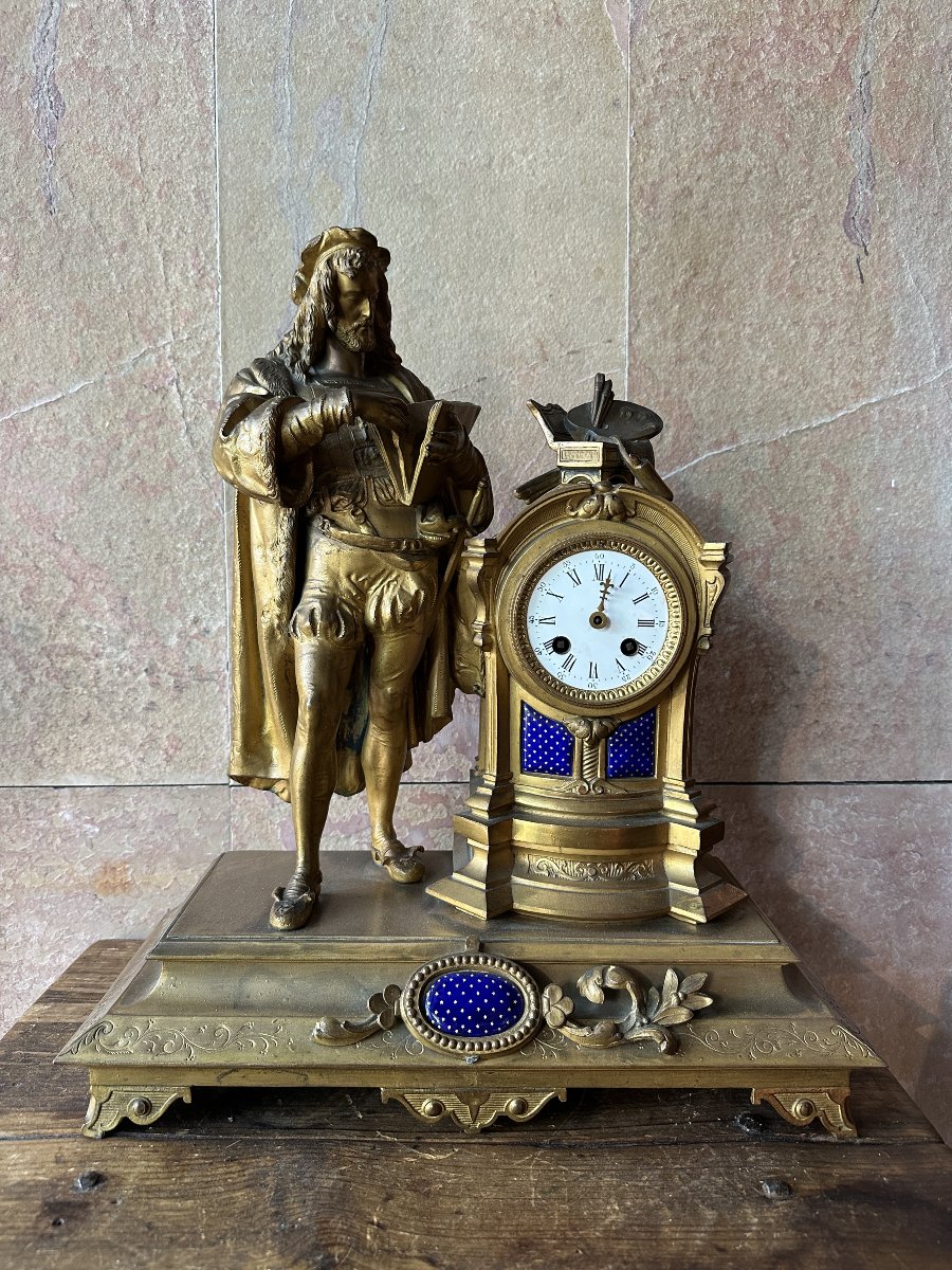 French Mantel Clock Made Of Brass And Enamel. Made By Clockmaker Philippe H. Mourey.-photo-2