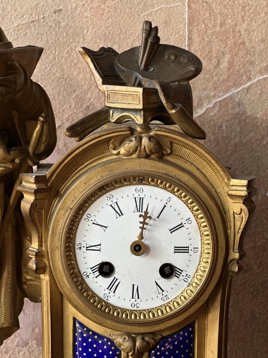 French Mantel Clock Made Of Brass And Enamel. Made By Clockmaker Philippe H. Mourey.-photo-4
