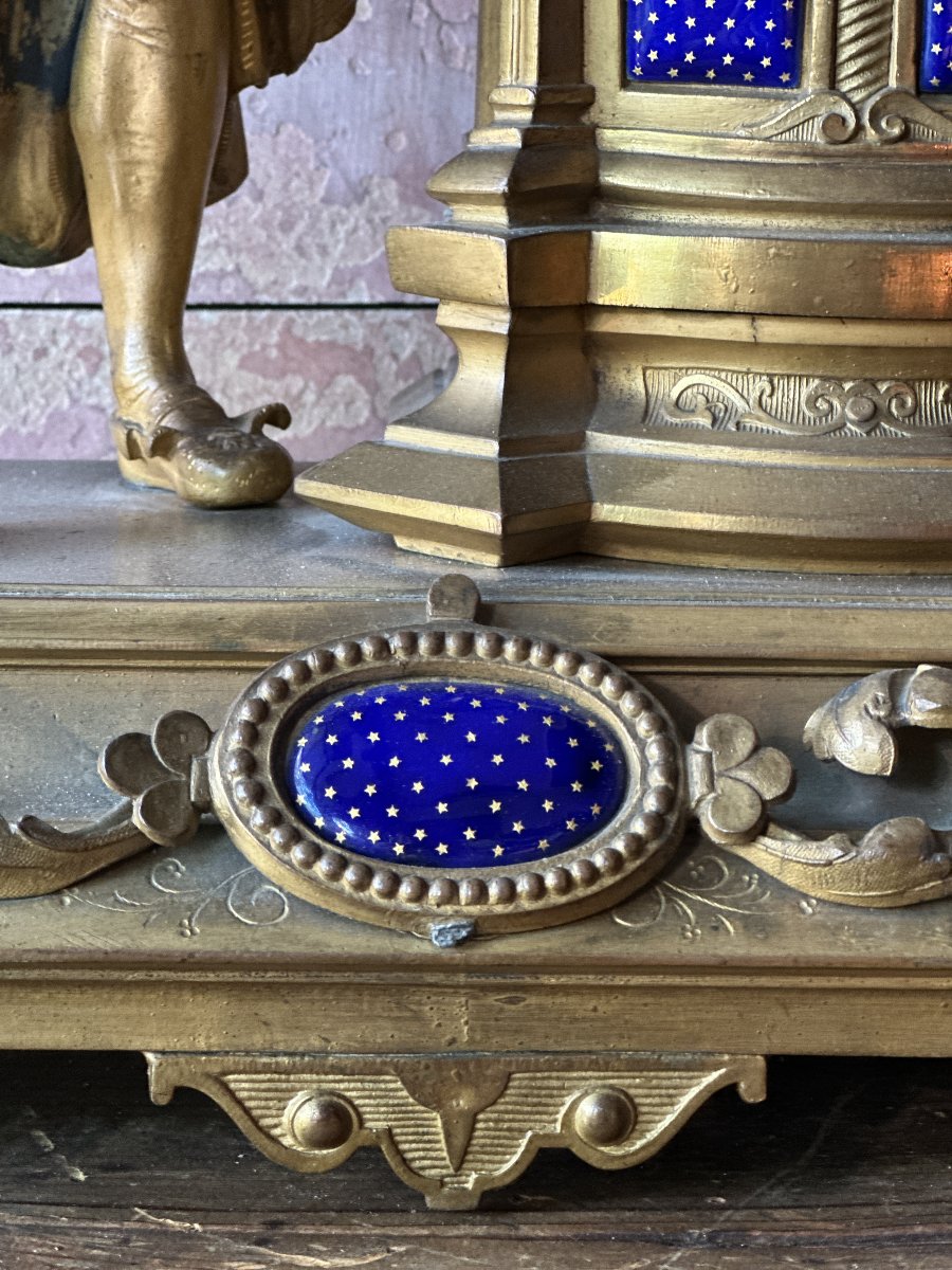 French Mantel Clock Made Of Brass And Enamel. Made By Clockmaker Philippe H. Mourey.-photo-1