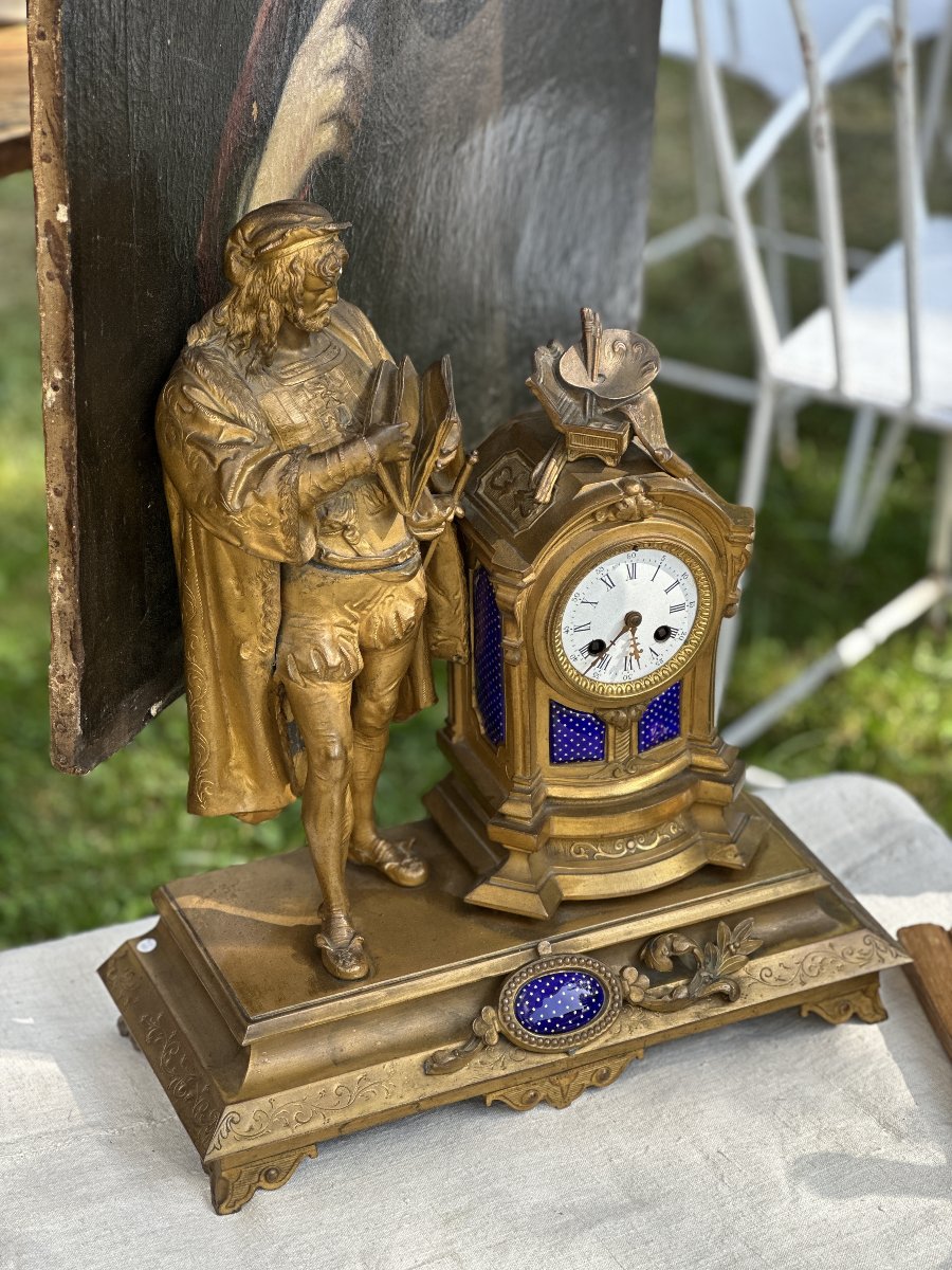 French Mantel Clock Made Of Brass And Enamel. Made By Clockmaker Philippe H. Mourey.-photo-3