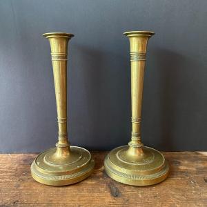 Pair Of Gilded Bronze Candlesticks From The Empire Period