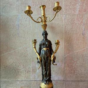 Spectacular Empire Period Candelabra In Gilded Bronze And Dark Bronze