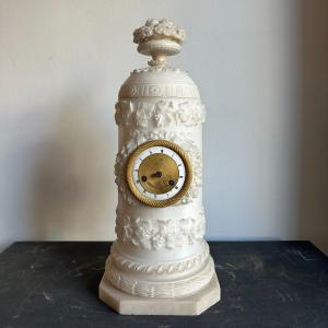 French Alabaster Clock. Nineteenth Century.