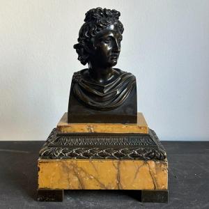 Buste en bronze sur socle en marbre de Sienne. France 1820.