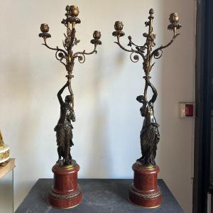 Pair Of Bronze And Marble Candelabra. France, Early 19th Century.