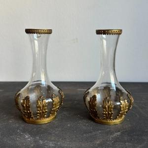 Glass And Gilded Bronze Vases, Napoleon III Period.
