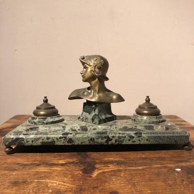 Inkwell In Marble And Bronze