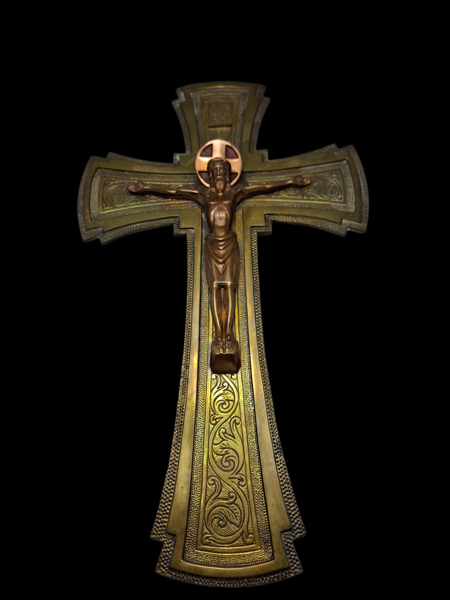 Bronze Crucifix, Signed And Carved On Both Sides.