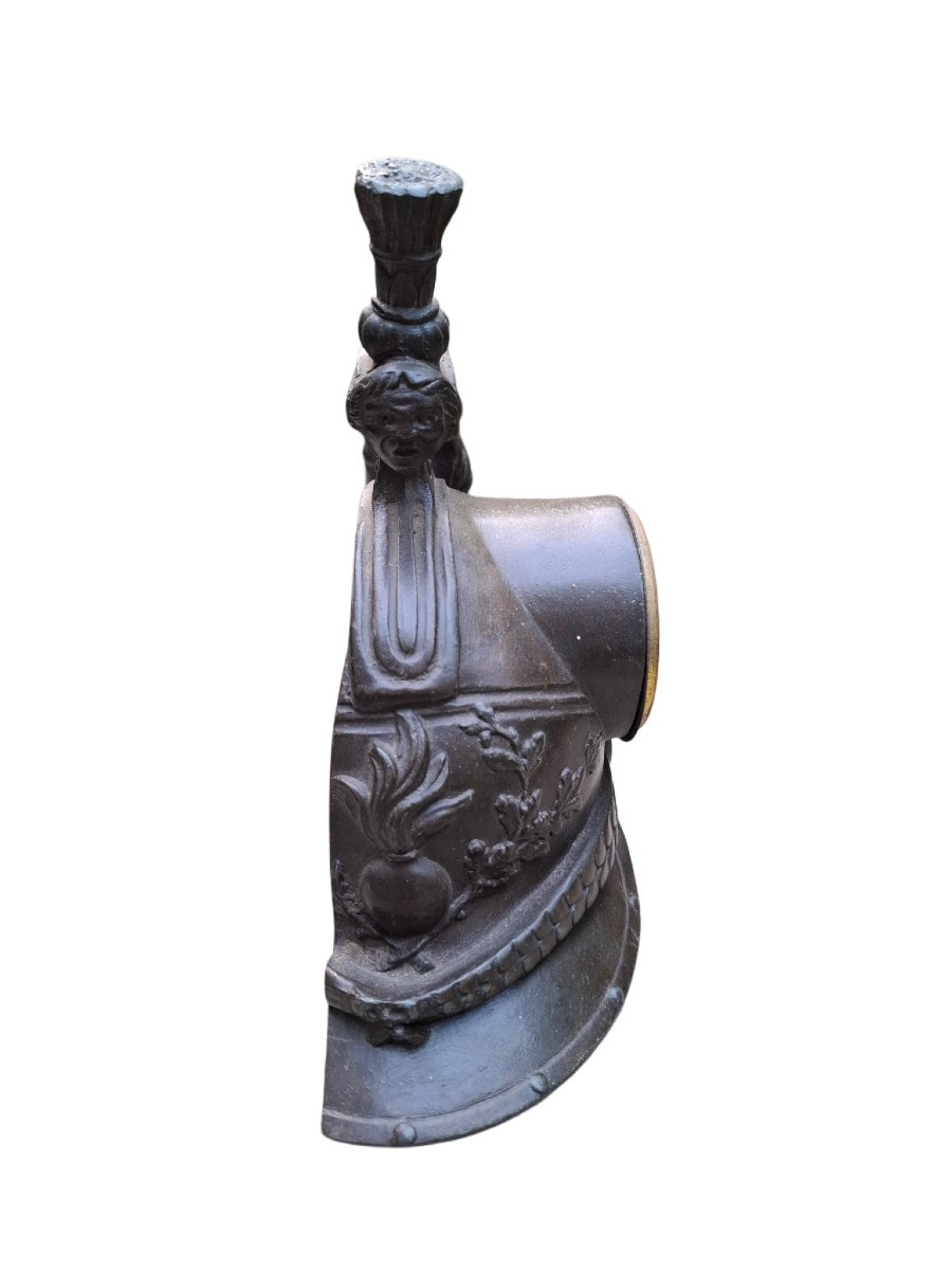 French Cuirassier Helmet, Made Of Metal As A Pendulum With Integrated Clock-photo-2