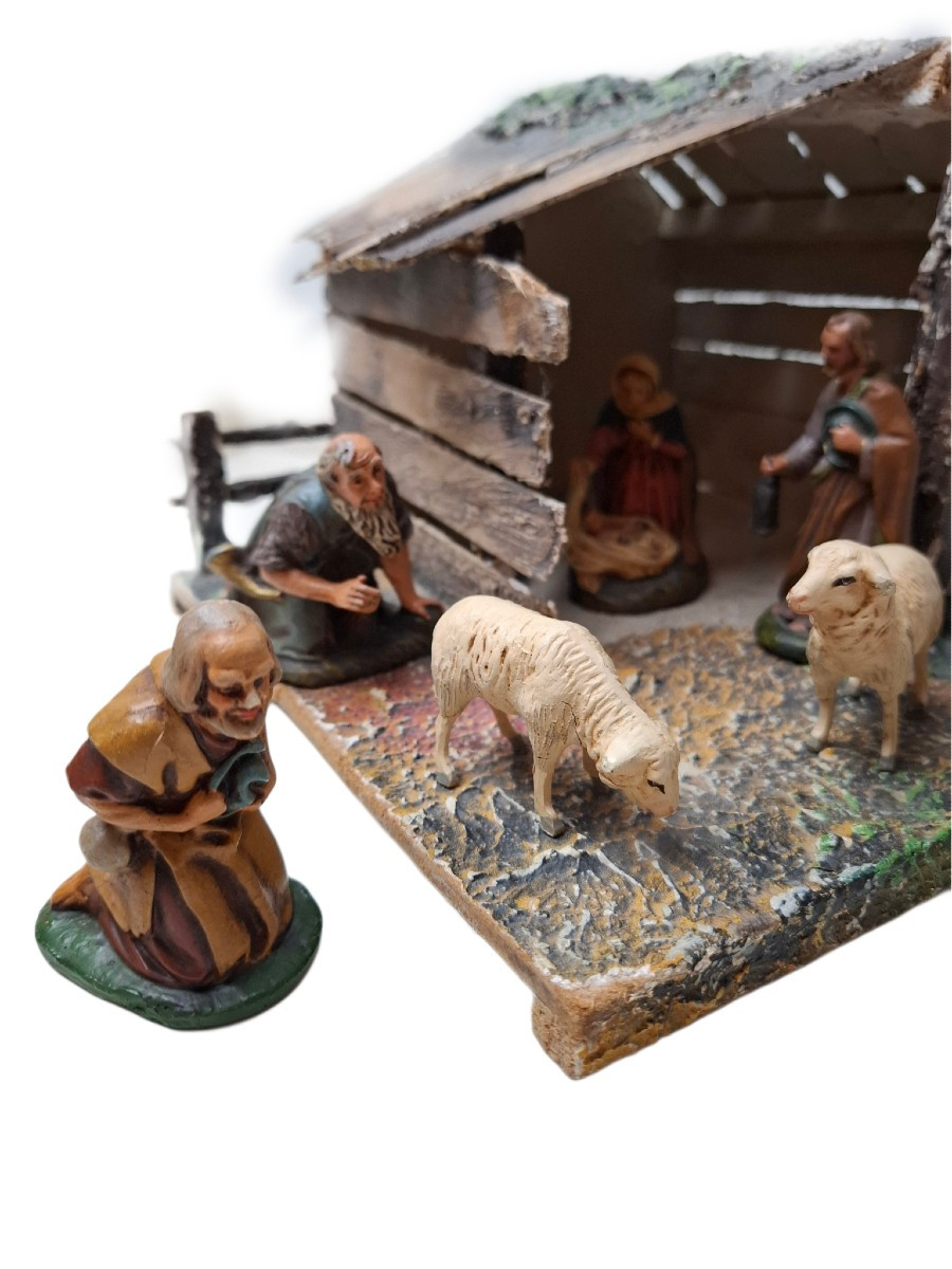 Nativity Scene With Jesus And Mary, Shepherd With Two Sheep Near A House-photo-2