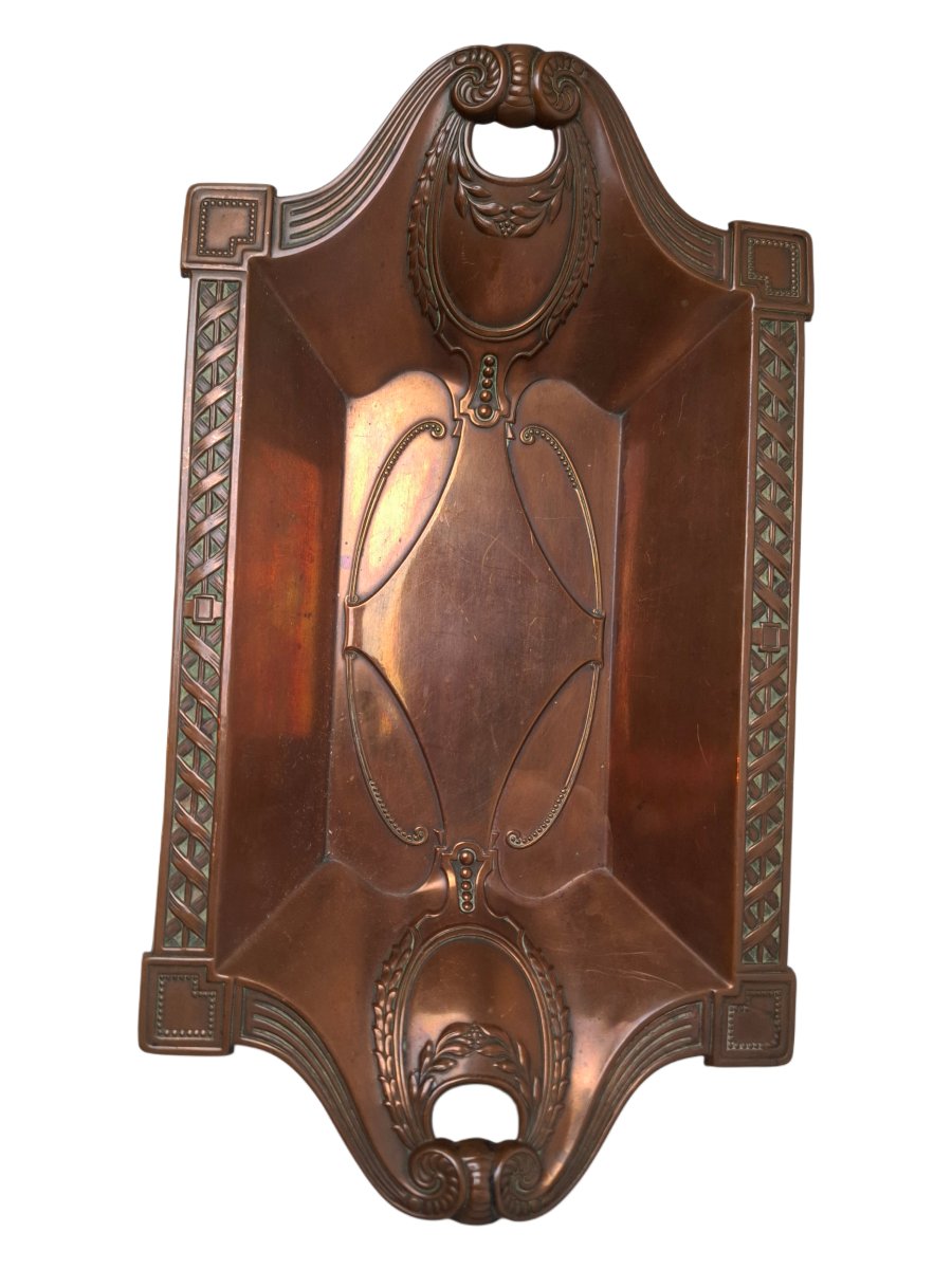 Plateau à miettes en cuivre Art Nouveau avec brosse assortie-photo-2