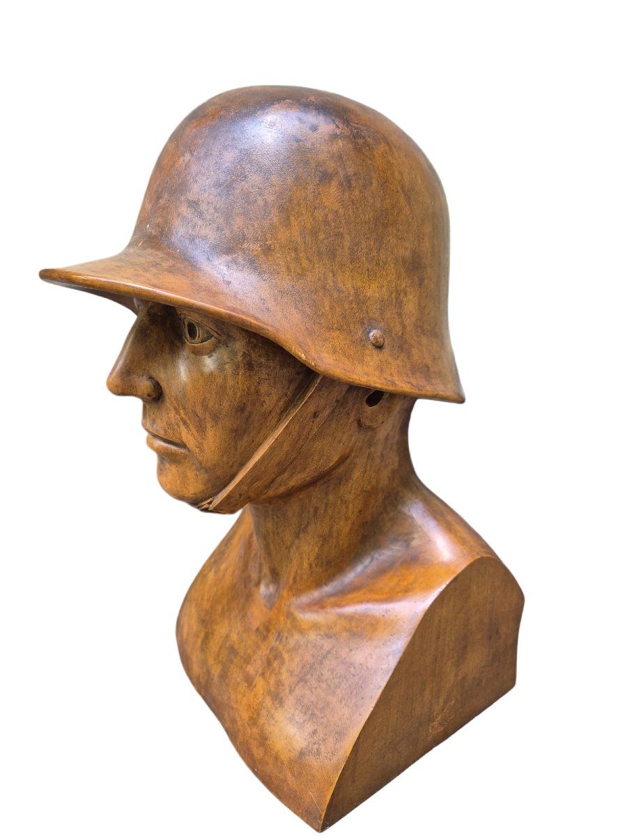 Hand-carved Bust Of A World War I Soldier. Made Of Wood.