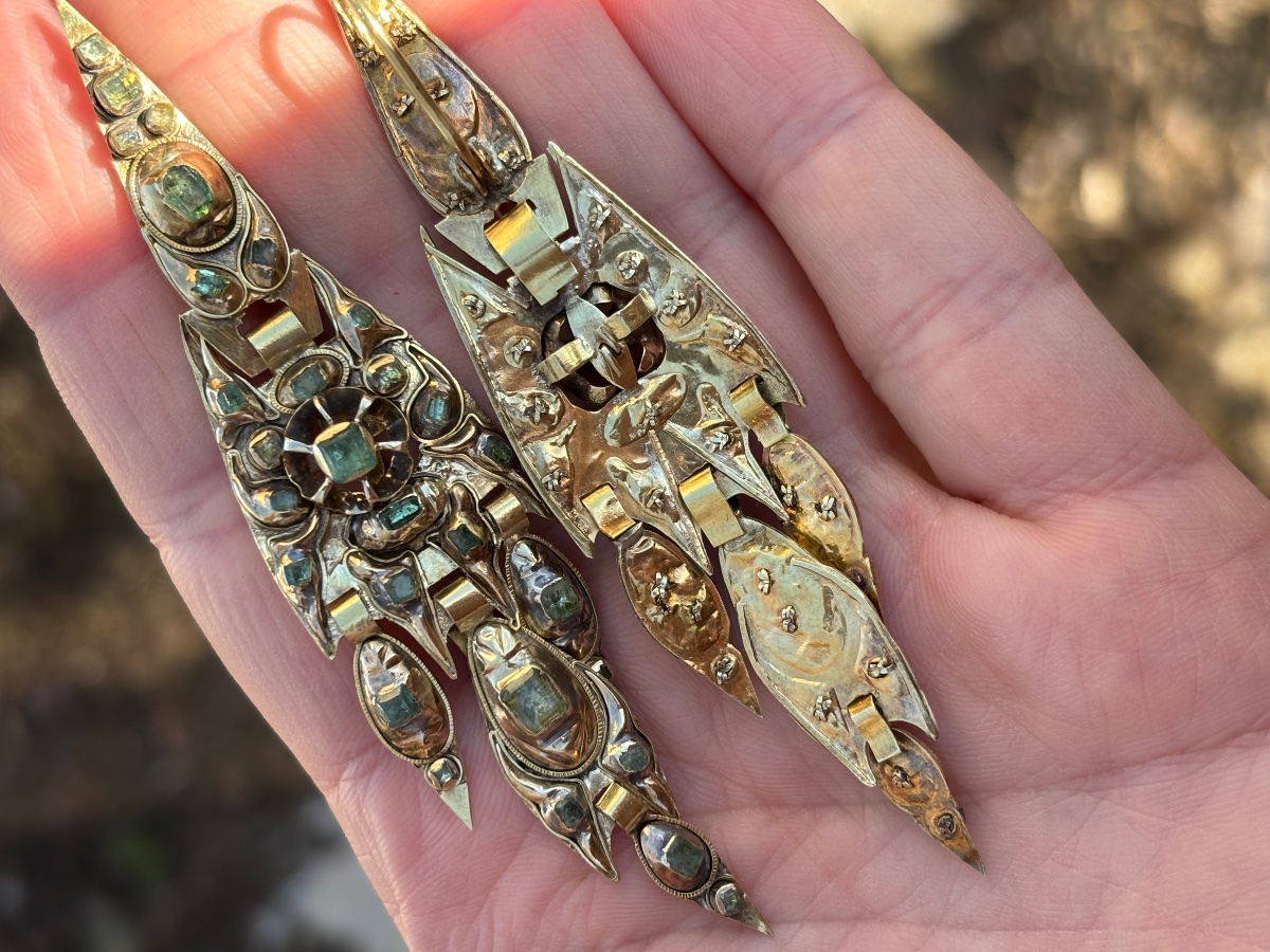 Grandes boucles d'oreille Catalanes Or et Emeraudes-photo-2