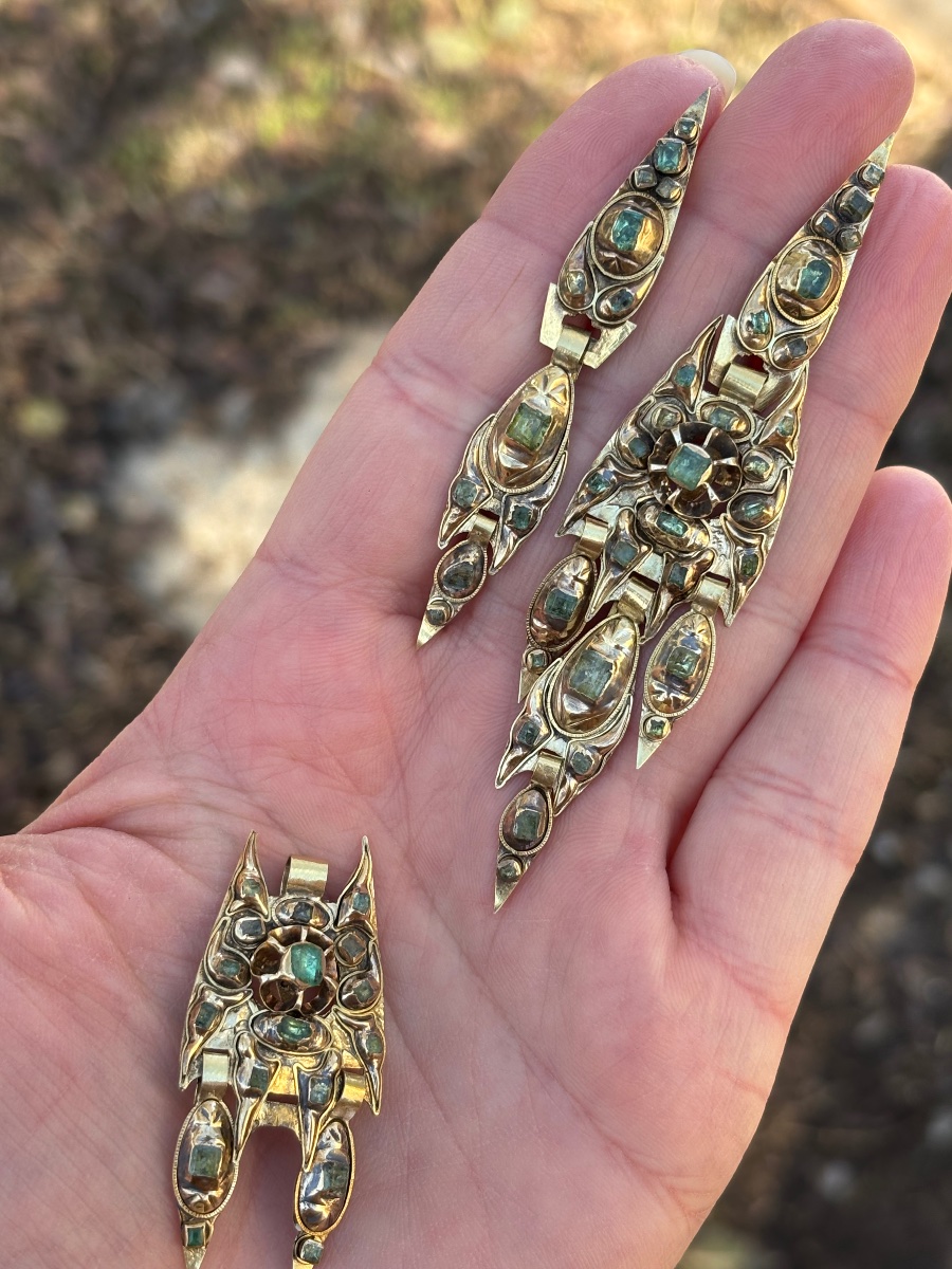 Grandes boucles d'oreille Catalanes Or et Emeraudes-photo-3