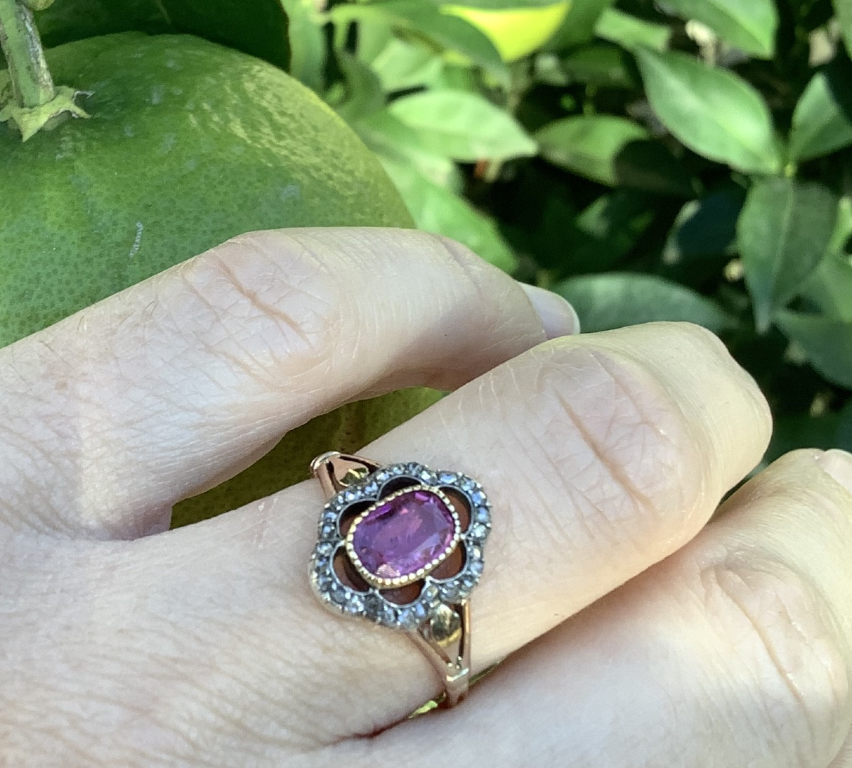 Bague topaze et diamant or et argent