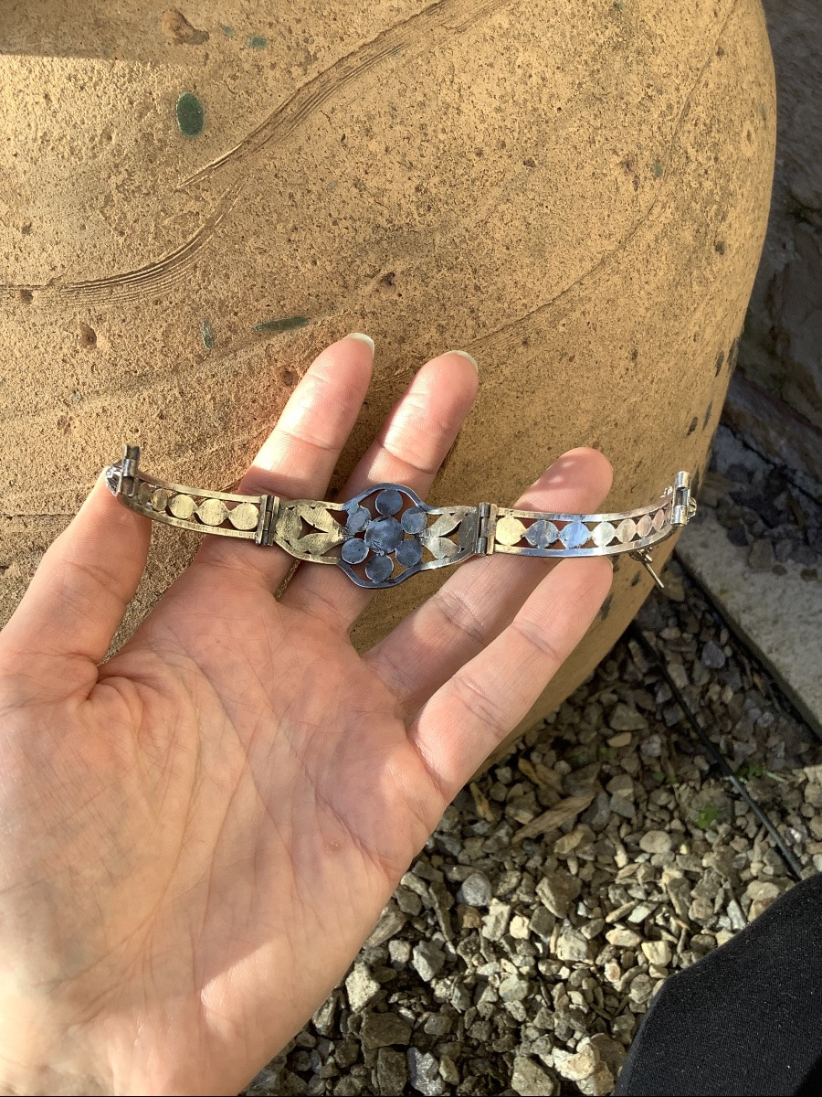 Bracelet Manchette articulé en argent et diamants -photo-3