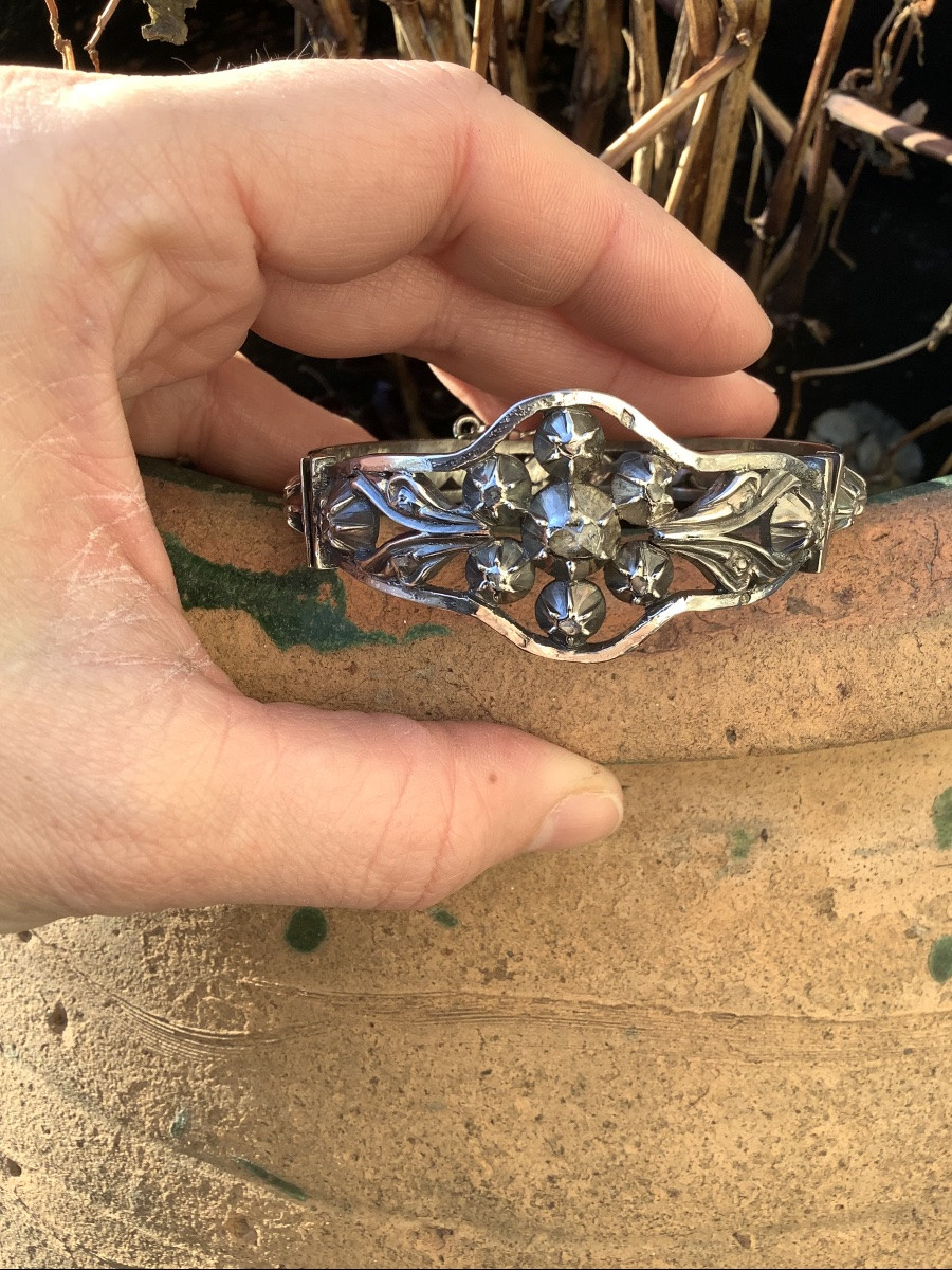 Bracelet Manchette articulé en argent et diamants -photo-4