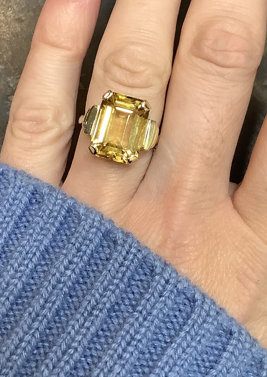 Art Deco Gold Citrine Ring 