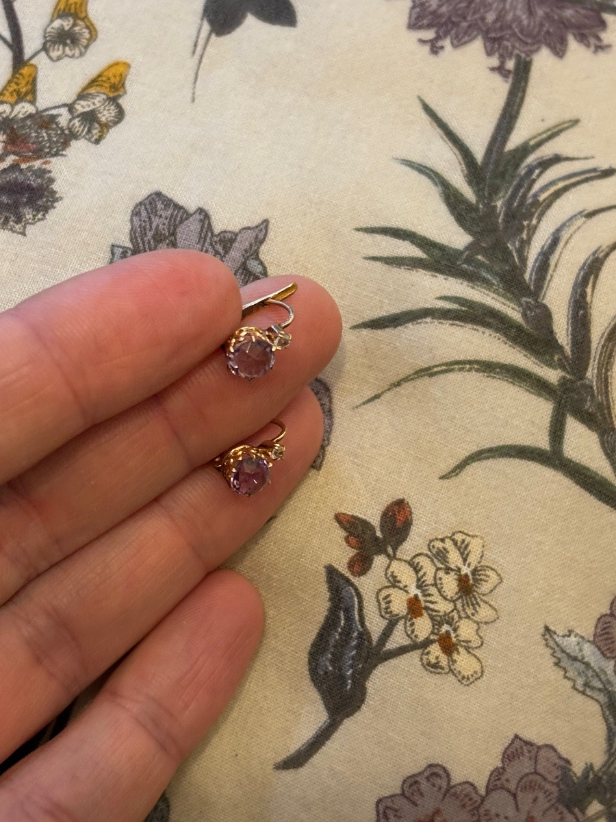 Boucles d’oreille dormeuses or et améthyste-photo-3