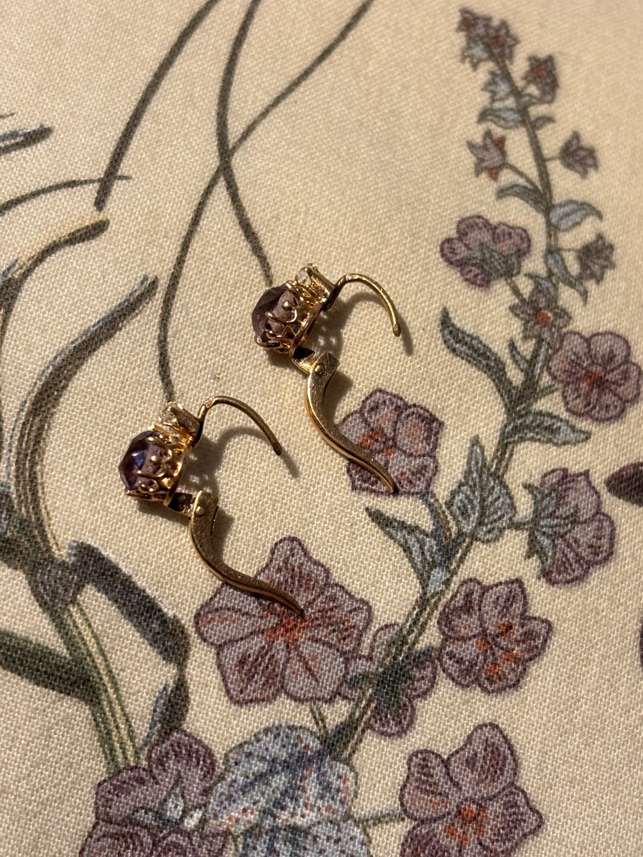 Boucles d’oreille dormeuses or et améthyste-photo-4