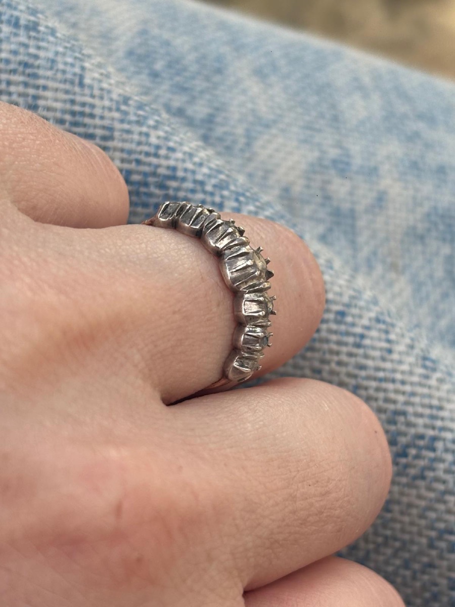 Bague jarretière diamants taille rose Or-photo-3