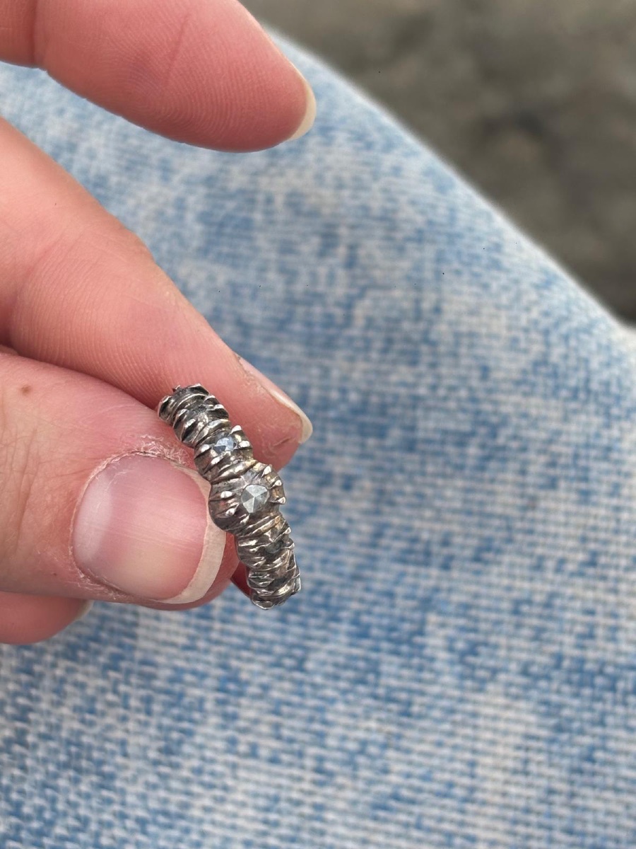 Bague jarretière diamants taille rose Or-photo-4