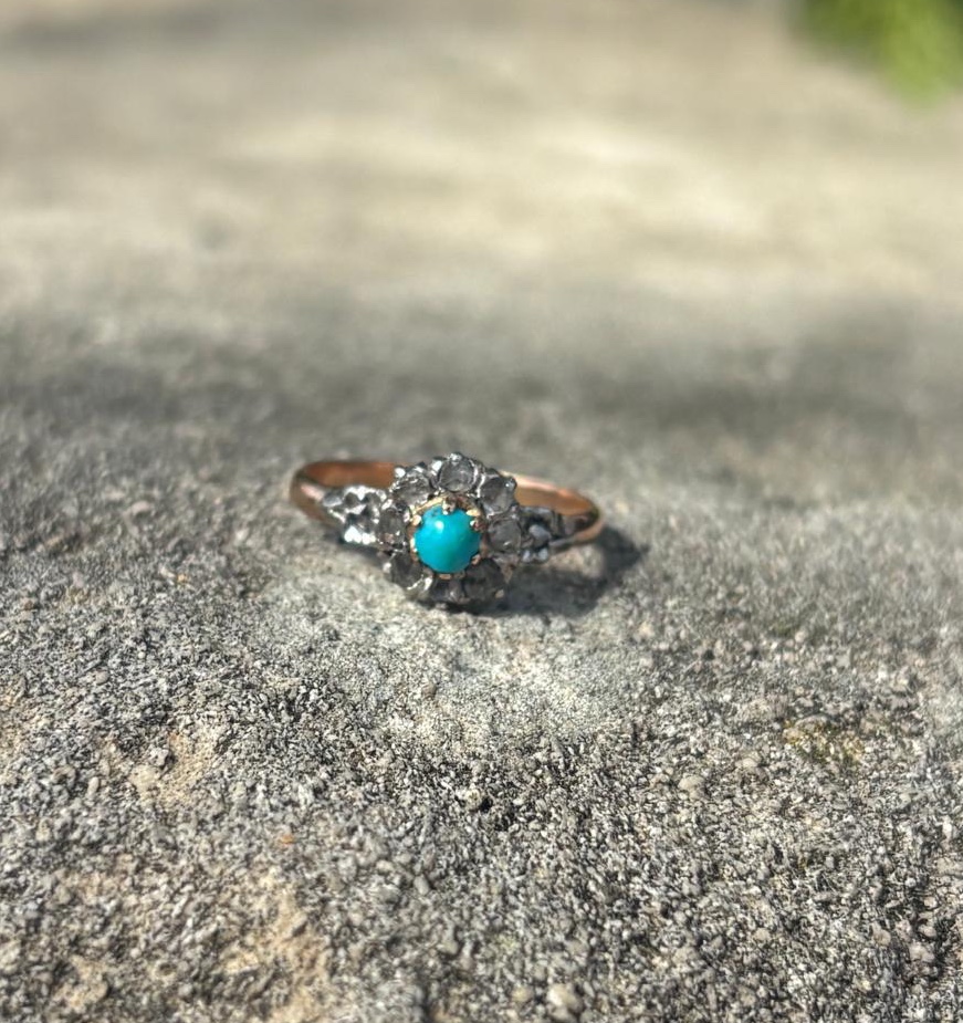 Bague Or 18 ct , diamants et turquoise 