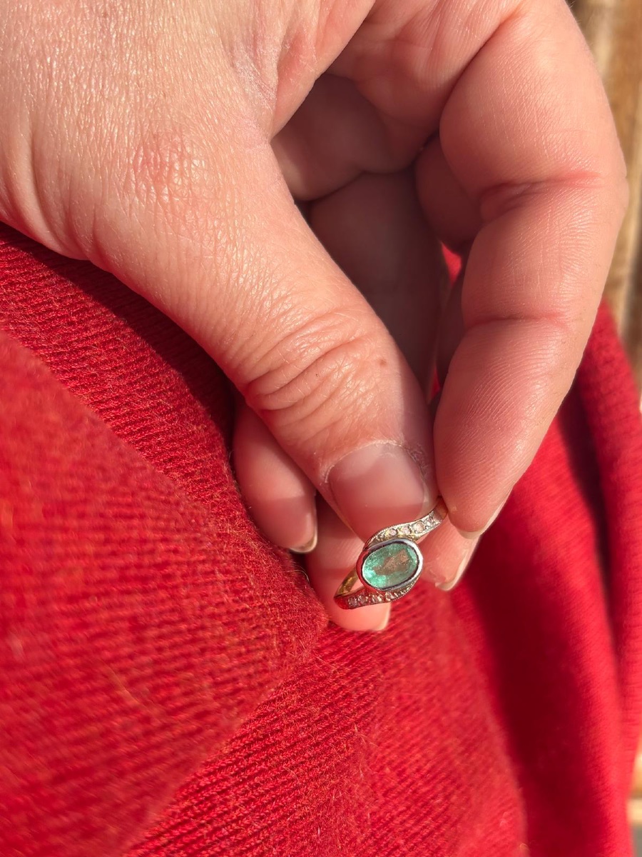 Bague Or 18 ct, Émeraude et diamants-photo-2