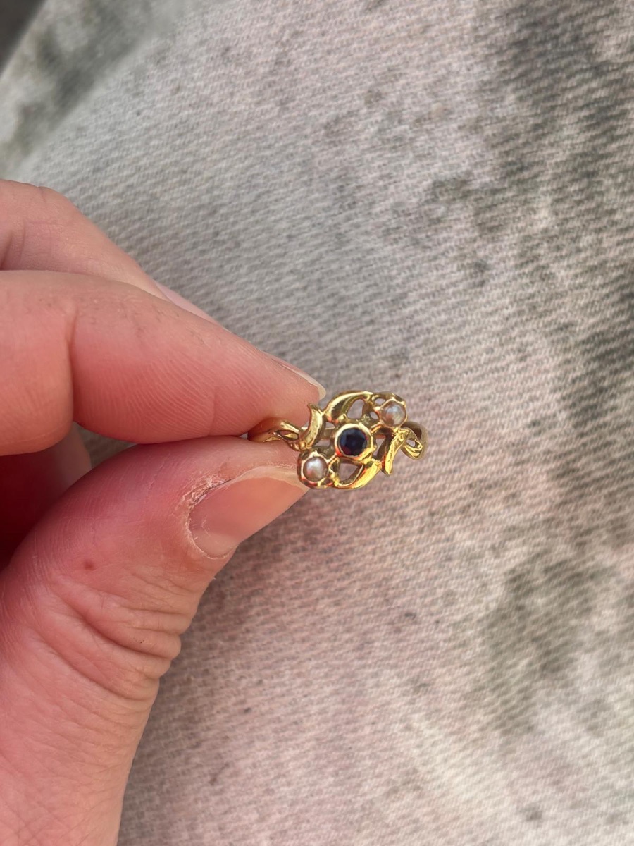 Bague Or 18 CT , saphir et perles fines -photo-2