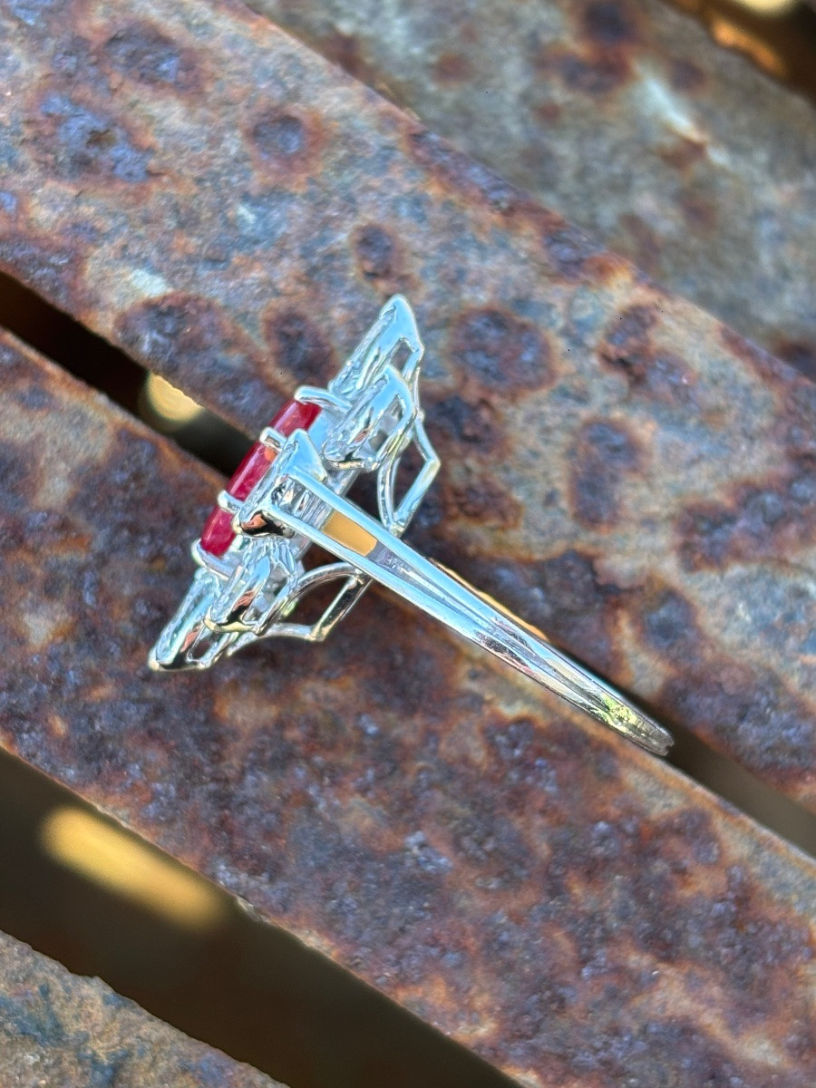 Marquise Ring, Marquise-cut Diamonds And Rubies, 18 Ct White Gold-photo-4