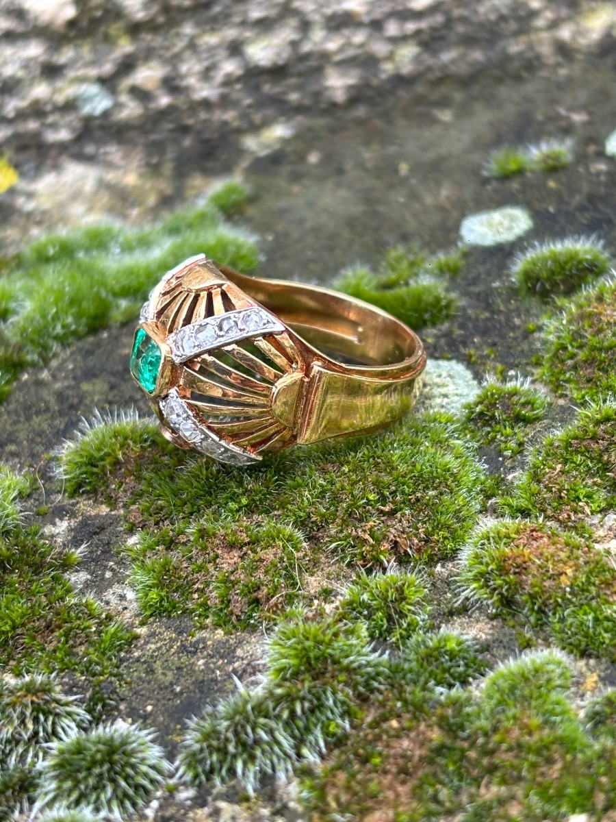 Bague Dôme en or 18ct émeraude et diamants-photo-1