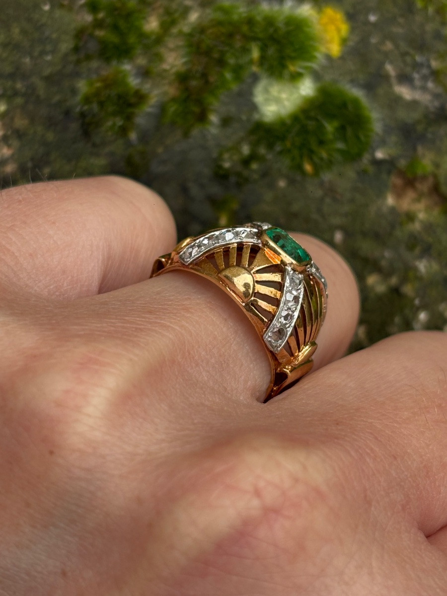 Bague Dôme en or 18ct émeraude et diamants-photo-4