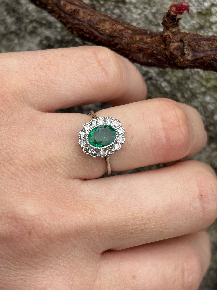 Bague Pompadour Émeraude et diamants-photo-2