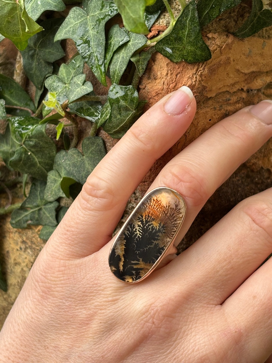 Bague Dendrite , Agate Herborisée et or 9 ct-photo-2